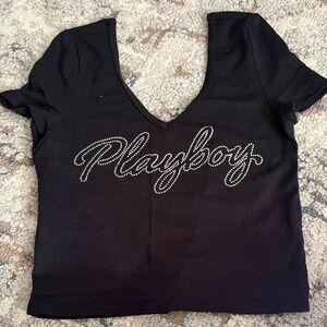 Playboy Black V-Neck Crop Top
